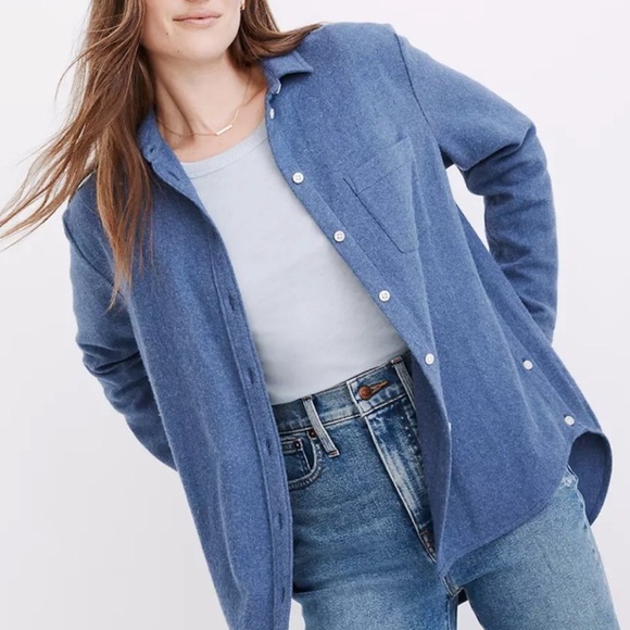 Madewell Button Down Flannel Side Button Oversized Ex-Boyfriend Shirt Blue XXS - Picture 1 of 10